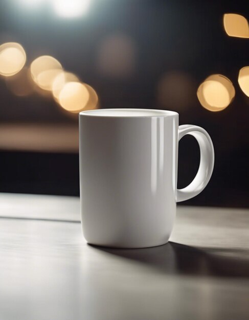 Foto modelo de taza de color blanco en la mesa