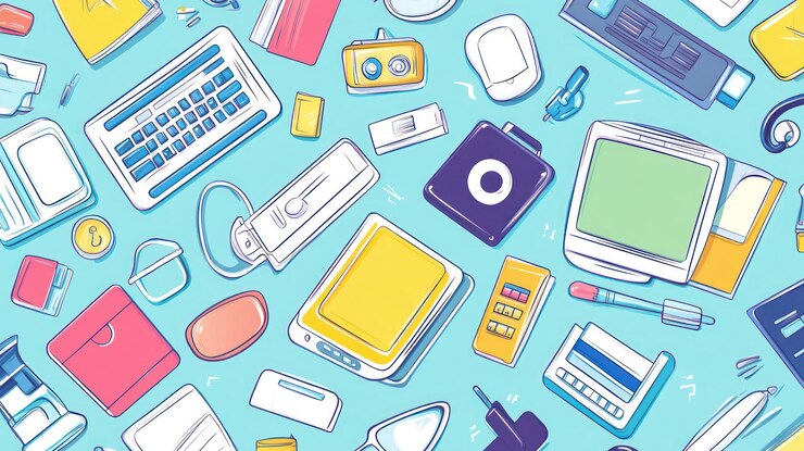 Foto modelo de tecnología retro y suministros de oficina