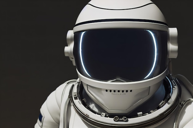 Foto modelo con traje de astronauta blanco con casco hay un gran vaso en el casco en el área de la cara