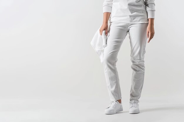 un modelo con un traje blanco con una camisa que dice camiseta