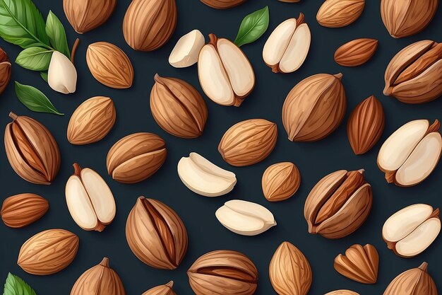 Modelo vectorial realista de nueces griegas, almendras y avellanas en paquetes de diseño detallados en 3D