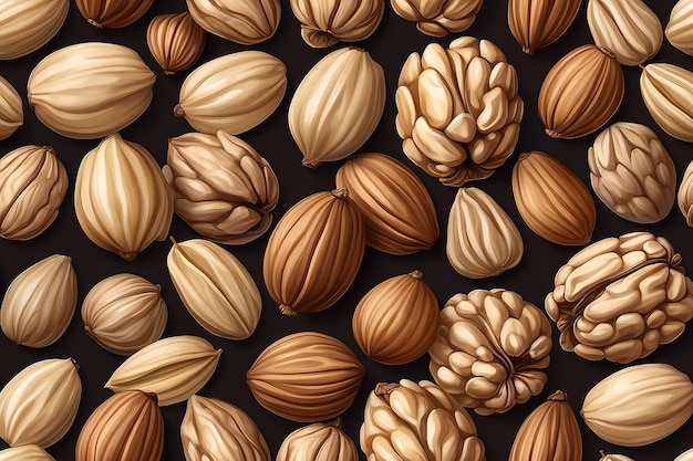 Modelo vectorial realista de nueces griegas, almendras y avellanas en paquetes de diseño detallados en 3D