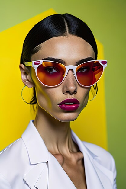 Modelo vestido con elegante ropa blanca y con gafas de sol Generativo Ai