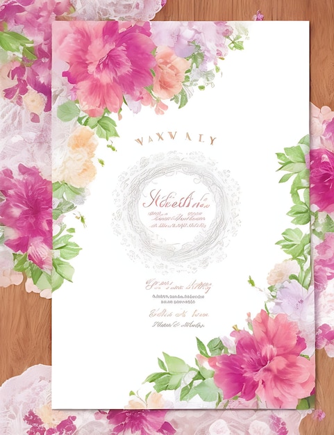 Foto modelo vetorial de cartão de convite de casamento floral colorido