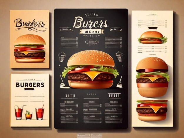 Foto modelo vetorial de design de panfleto de hambúrguer em tamanho a4 ou a5 brochura e layout vector de conceito de design de alimentos