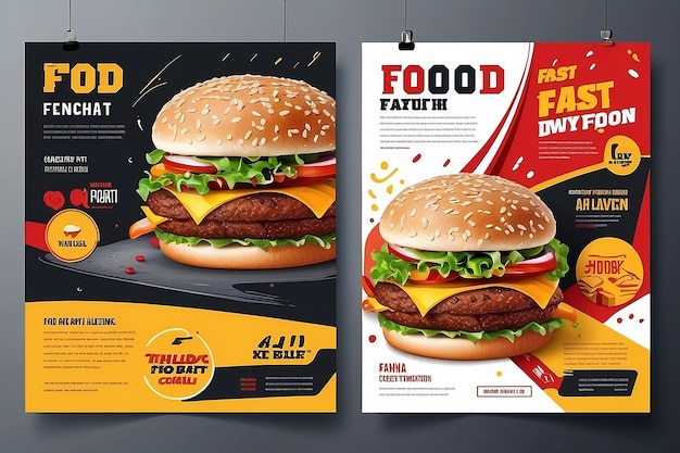 Modelo vetorial de design de panfletos de fast food em tamanho A4 Brochura e layout Conceito de design de alimentos