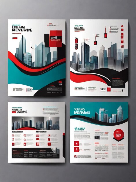 Modelo vetorial de resumo de negócios para brochura AnnualReport Magazine Poster Apresentação corporativa Portfolio Flyer infográfico com tamanho de cor vermelha e preta A4 Vector dianteiro e traseiro