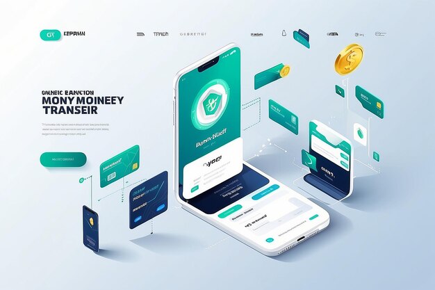 Foto modelo web de aplicativo de transferência de dinheiro móvel sistema de banca on-line pagamento móvel transações globais de smartphones