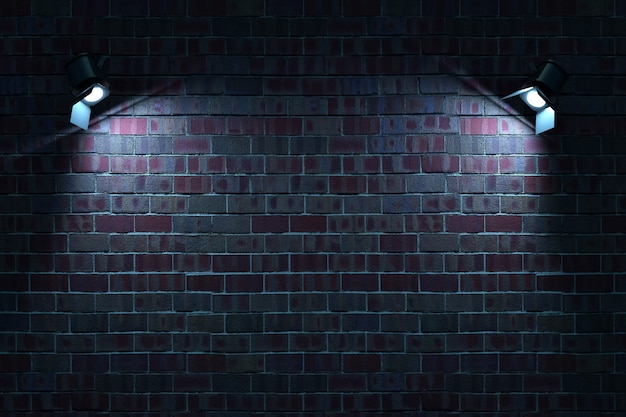 Modelos 3D de lámparas de pared en una pared de ladrillo oscuro Dos lámparas de pared iluminan el espacio