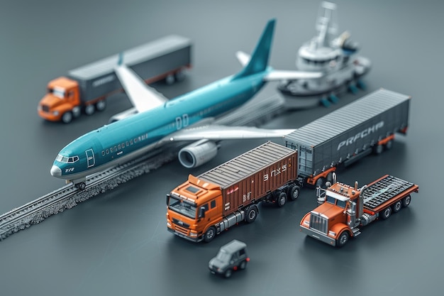 Foto modelos de aeronaves y transporte por automóvil