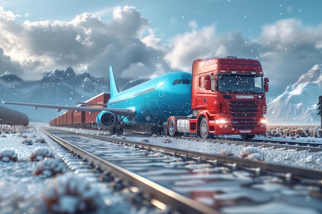 Foto modelos de aeronaves y transporte por automóvil