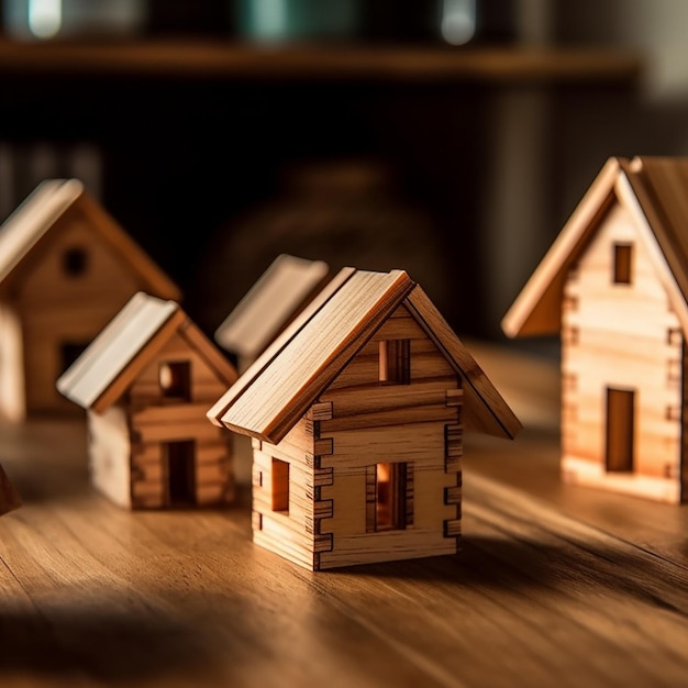 modelos de casas de madera en el fondo de la mesa