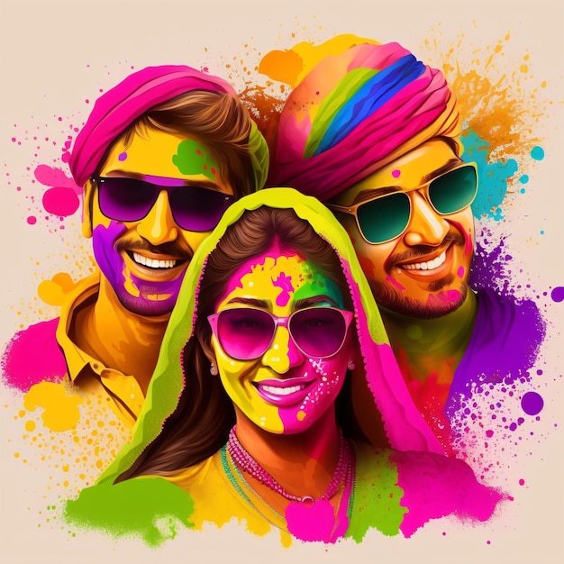 modelos de arte de cartaz de celebração de holi, povos indianos coloridos comemorando holi