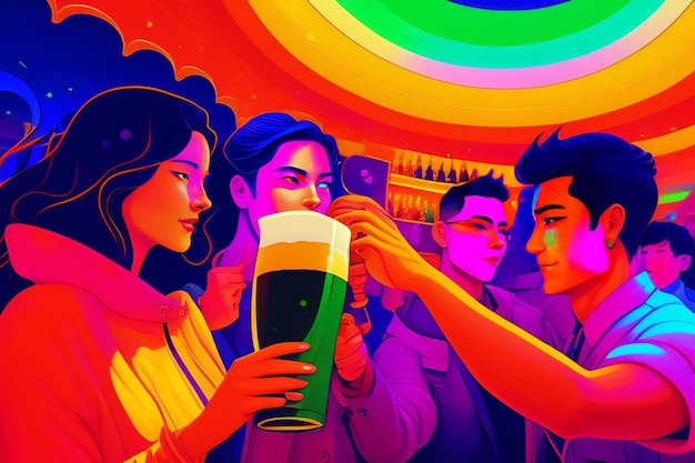 Modelos de capa do Mês do Orgulho LGBT com formas de arco-íris Faixa de fita acenando com bandeira do orgulho LGBT