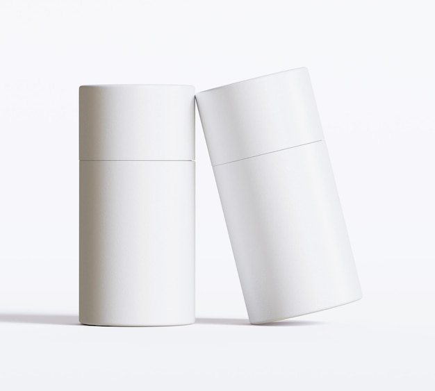 Modelos de embalagens de tubos de papel branco isolados em fundo branco Caixão de artesanato em branco circular realista