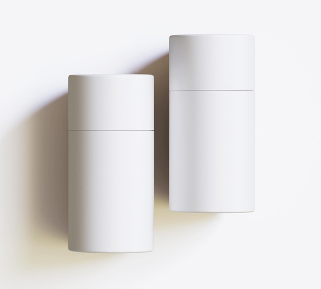 Modelos de embalagens de tubos de papel branco isolados em fundo branco Cartão de artesanato em branco circular realista