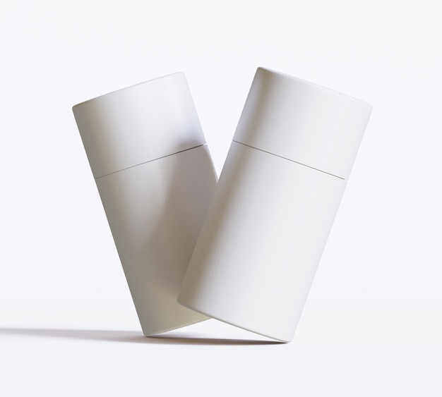Modelos de embalagens de tubos de papel branco isolados em fundo branco Cartão de artesanato em branco circular realista