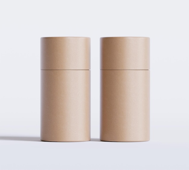 Modelos de embalagens de tubos de papel castanhos isolados em fundo branco Cartão de artesanato em branco circular realista