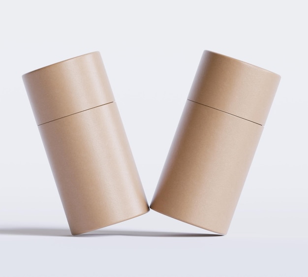 Modelos de embalagens de tubos de papel castanhos isolados em fundo branco Cartão de artesanato em branco circular realista