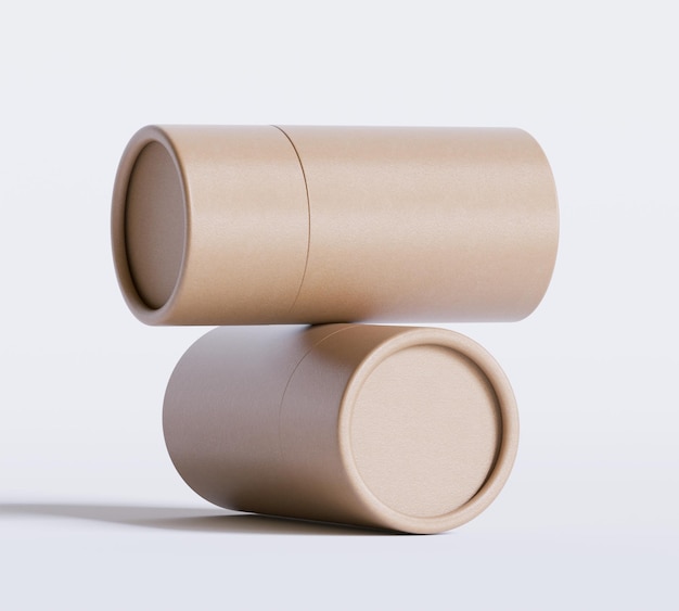 Modelos de embalagens de tubos de papel castanhos isolados em fundo branco Cartão de artesanato em branco circular realista
