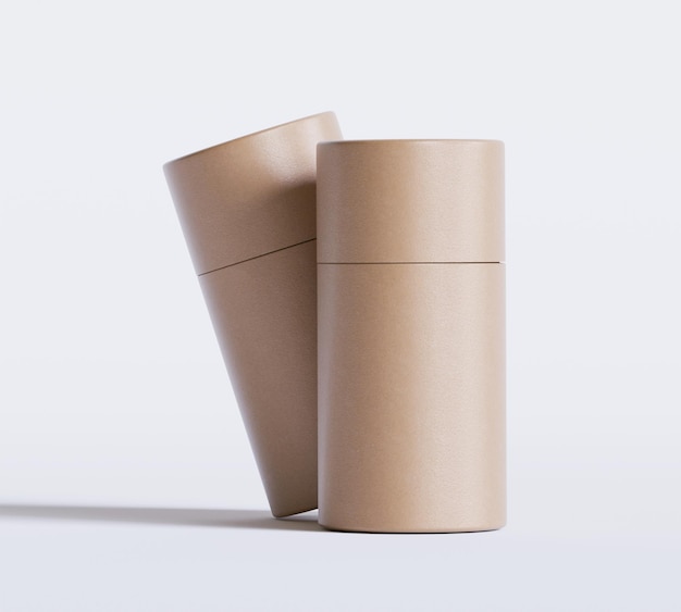 Modelos de embalagens de tubos de papel castanhos isolados em fundo branco Cartão de artesanato em branco circular realista