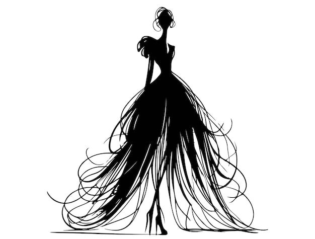 Modelos de moda abstratos Esboço Mulher de vestido