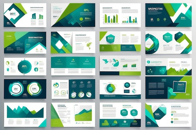 Foto modelos de slides de apresentação de resumos azuis e verdes elementos infográficos