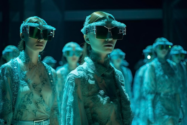 Foto modelos futuristas con gafas de sol geométricas