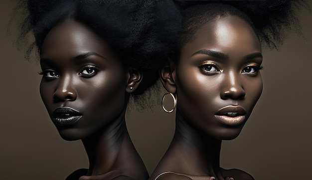 Los modelos negros muestran la belleza y la diversidad de la moda a través de sus características únicas, estilos audaces y poses seguras. Generado por IA