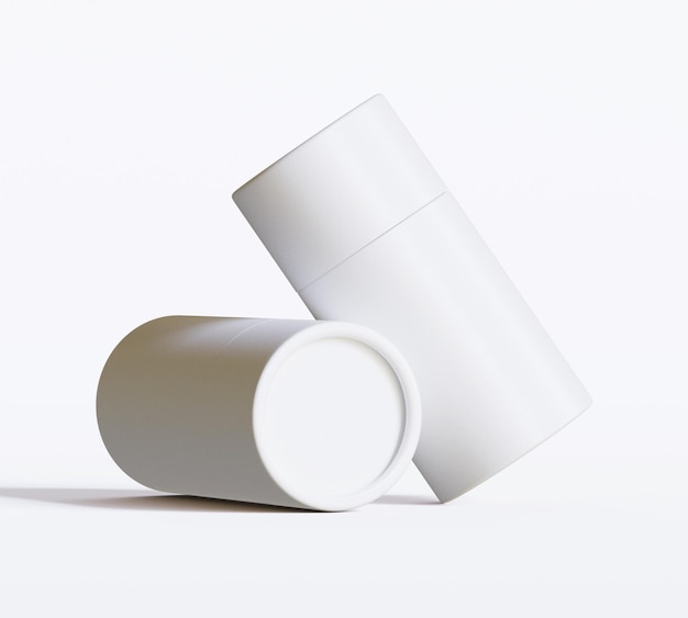 Modelos de paquetes de tubos de papel blanco aislados sobre un fondo blanco Cartón de artesanía en blanco circular realista