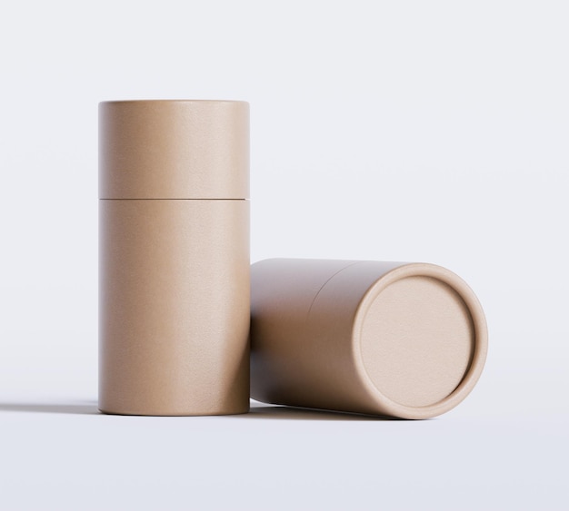 Modelos de paquetes de tubos de papel marrones aislados sobre un fondo blanco Cartón de artesanía en blanco circular realista