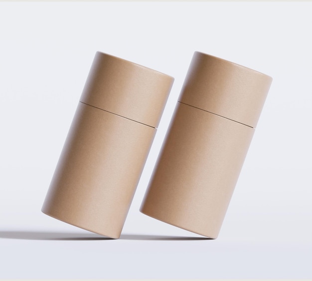 Modelos de paquetes de tubos de papel marrones aislados sobre un fondo blanco Cartón de artesanía en blanco circular realista