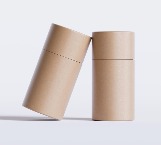 Modelos de paquetes de tubos de papel marrones aislados sobre un fondo blanco Cartón de artesanía en blanco circular realista