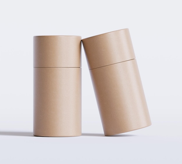 Modelos de paquetes de tubos de papel marrones aislados sobre un fondo blanco Cartón de artesanía en blanco circular realista