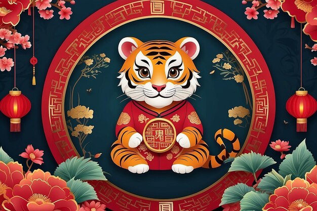 Modelos temáticos do zodíaco do tigre CNY 2022 com design de padrão japonês de luxo