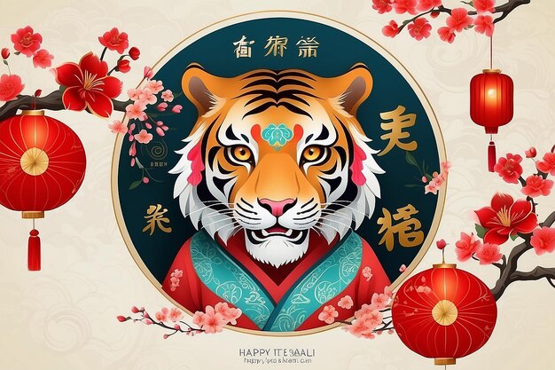 Foto modelos temáticos do zodíaco do tigre cny 2022 com design de padrão japonês de luxo