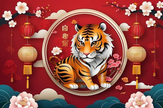 Foto modelos temáticos do zodíaco do tigre cny 2022 com design de padrão japonês de luxo