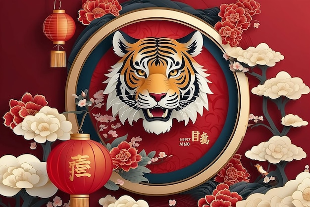 Modelos temáticos do zodíaco do tigre CNY 2022 com design de padrão japonês de luxo