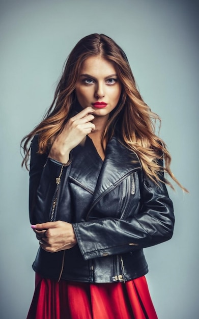 Modeporträt einer jungen Frau in Lederjacke