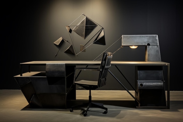 Foto modern industrial home office com elegante mesa de metal gerada pela ia