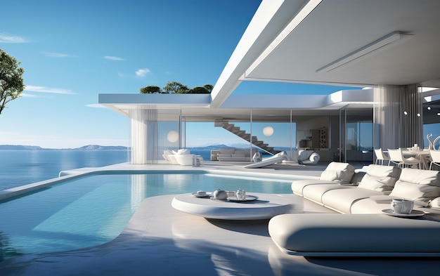 Modern Luxury Villa House renderização 3d de um projeto de arquitetura imobiliária com piscina