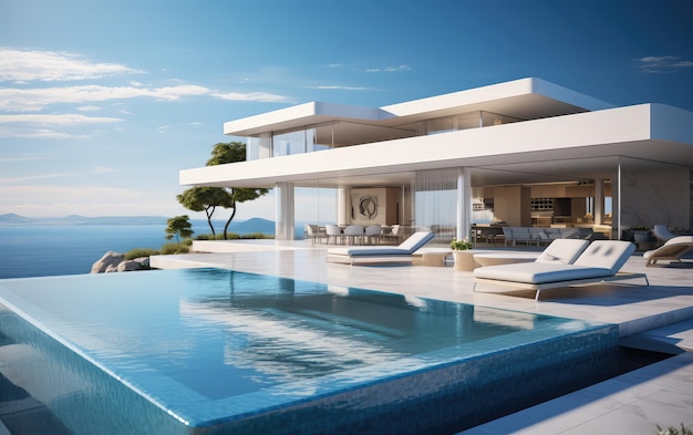 Modern Luxury Villa House renderização 3d de um projeto de arquitetura imobiliária com piscina