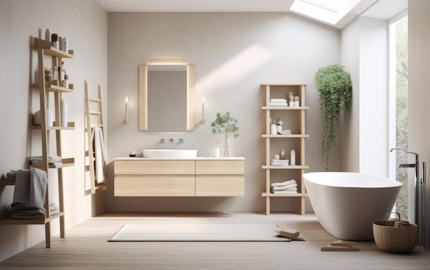 Modern Nordic Retreat Bathroom Design Inteligência Artificial Gerativa