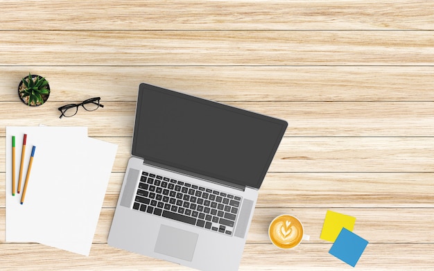  Modern workplace. Top view. Flat lay style.