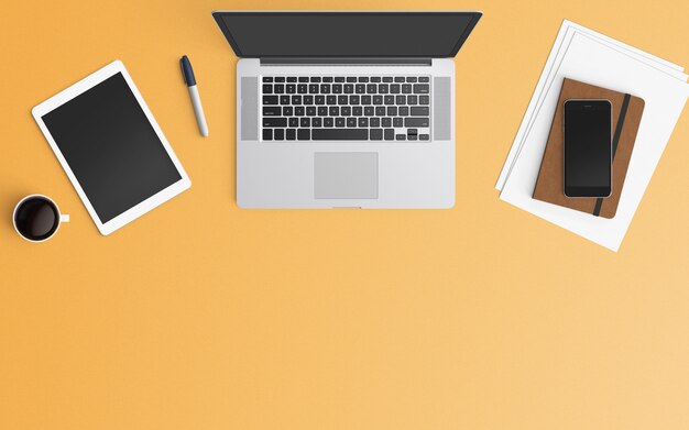  Modern workspace. Top view. Flat lay style.