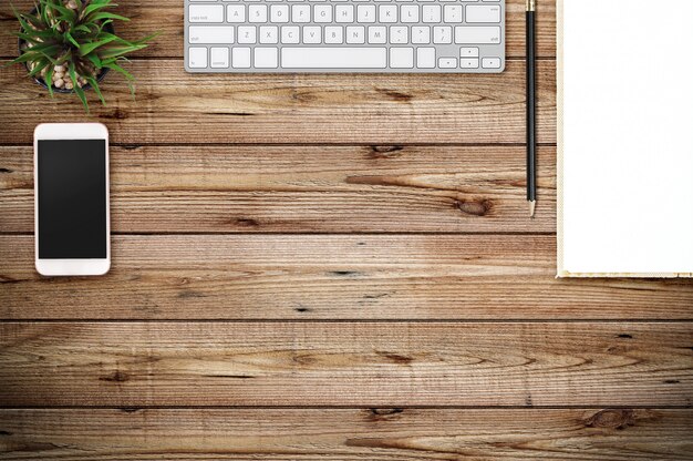  Modern workspace. Top view. Flat lay style.