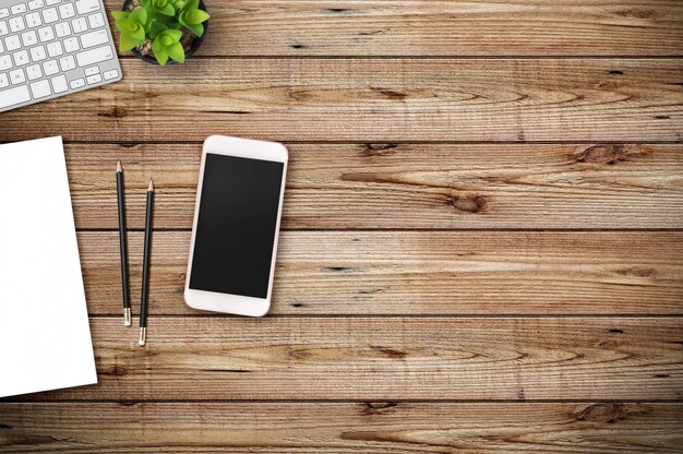  Modern workspace. Top view. Flat lay style.