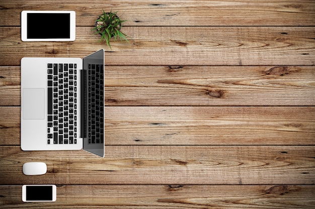  Modern workspace. Top view. Flat lay style.