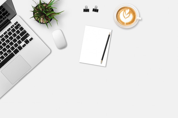  Modern workspace. Top view. Flat lay style.
