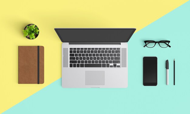  Modern workspace. Top view. Flat lay style.